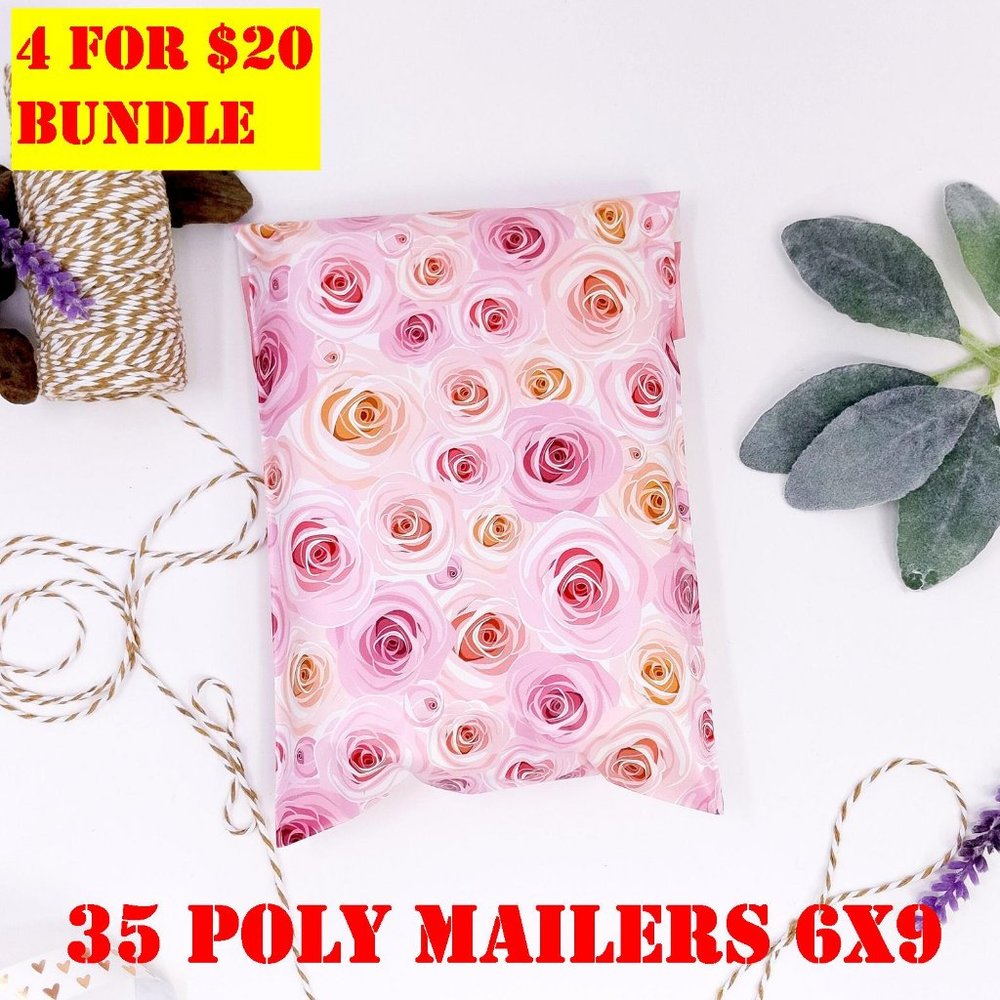 35 Pack 6x9 Poly Mailers Shipping Roses Designer